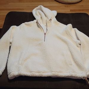 white oversized hoodie with rose gold zippers